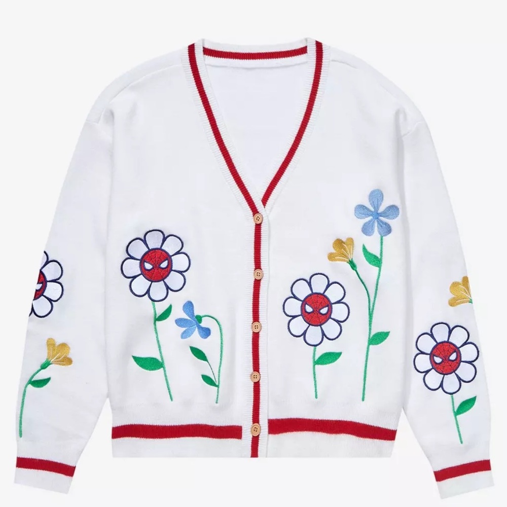 Marvel Spiderman White Floral Knit Cardigan